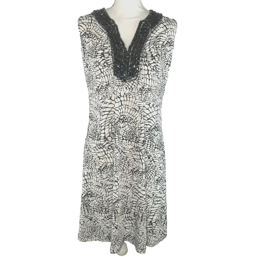 Essentials by Milano Size M Womens Dress Sleeveless Beaded Black White